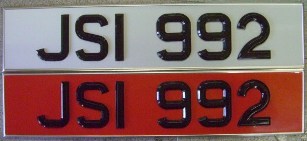 Plastic Rivited Digits Number Plates - Red and White oblong (Pair)