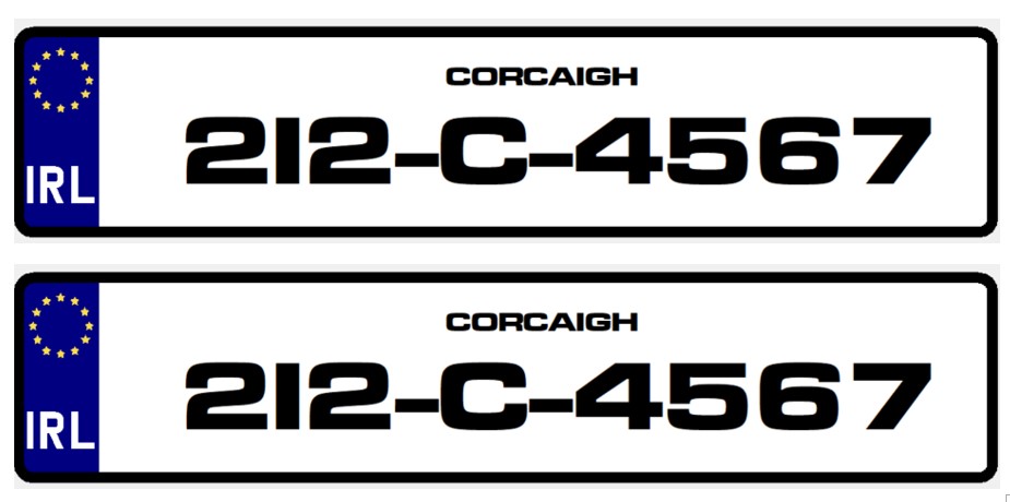 Donegal Font on white acrylic plate (Pair) - Irish Number Plates ...